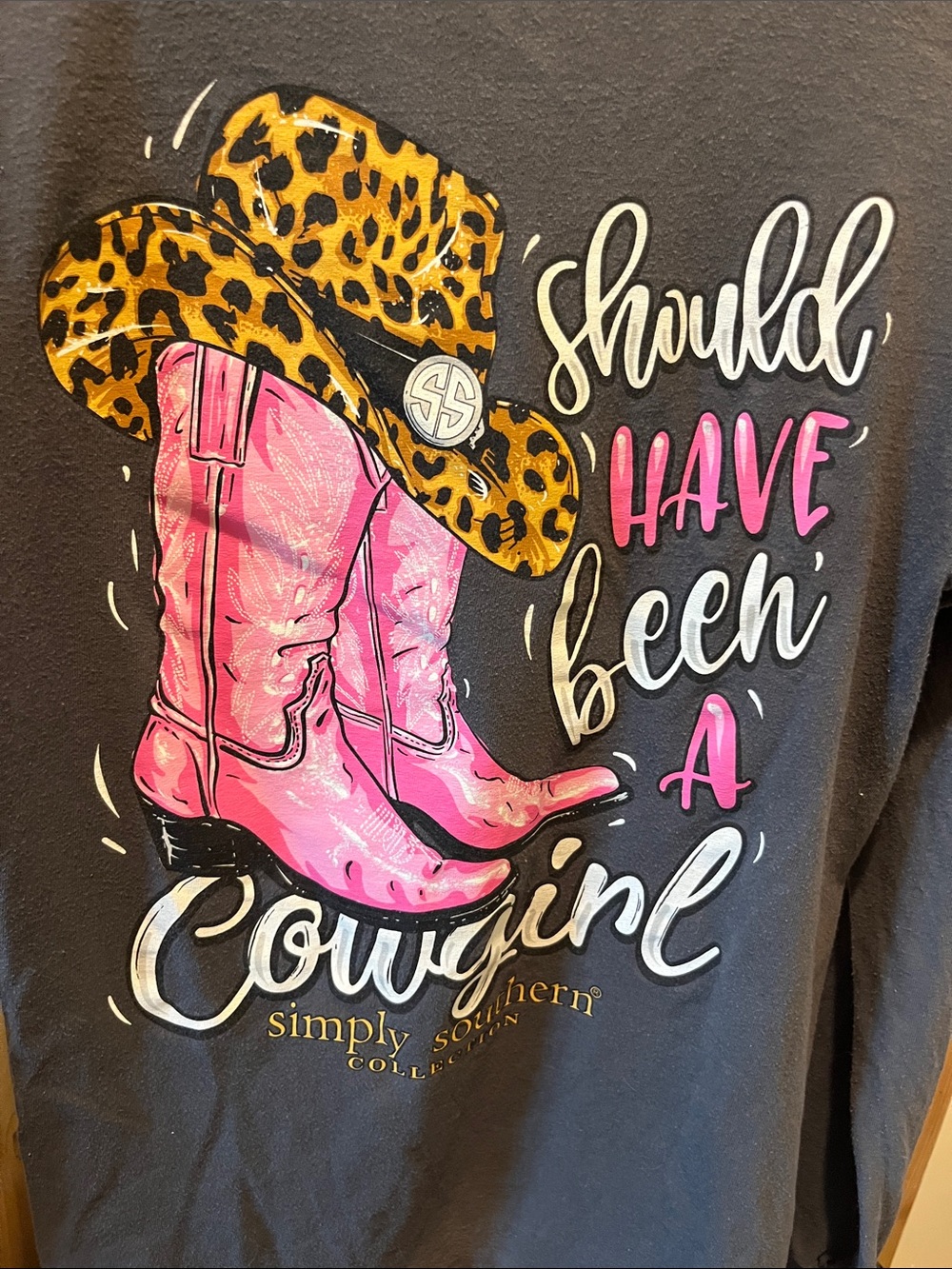 Simply Southern Black Tee with Pink Boots & Leopard Hat Graphic